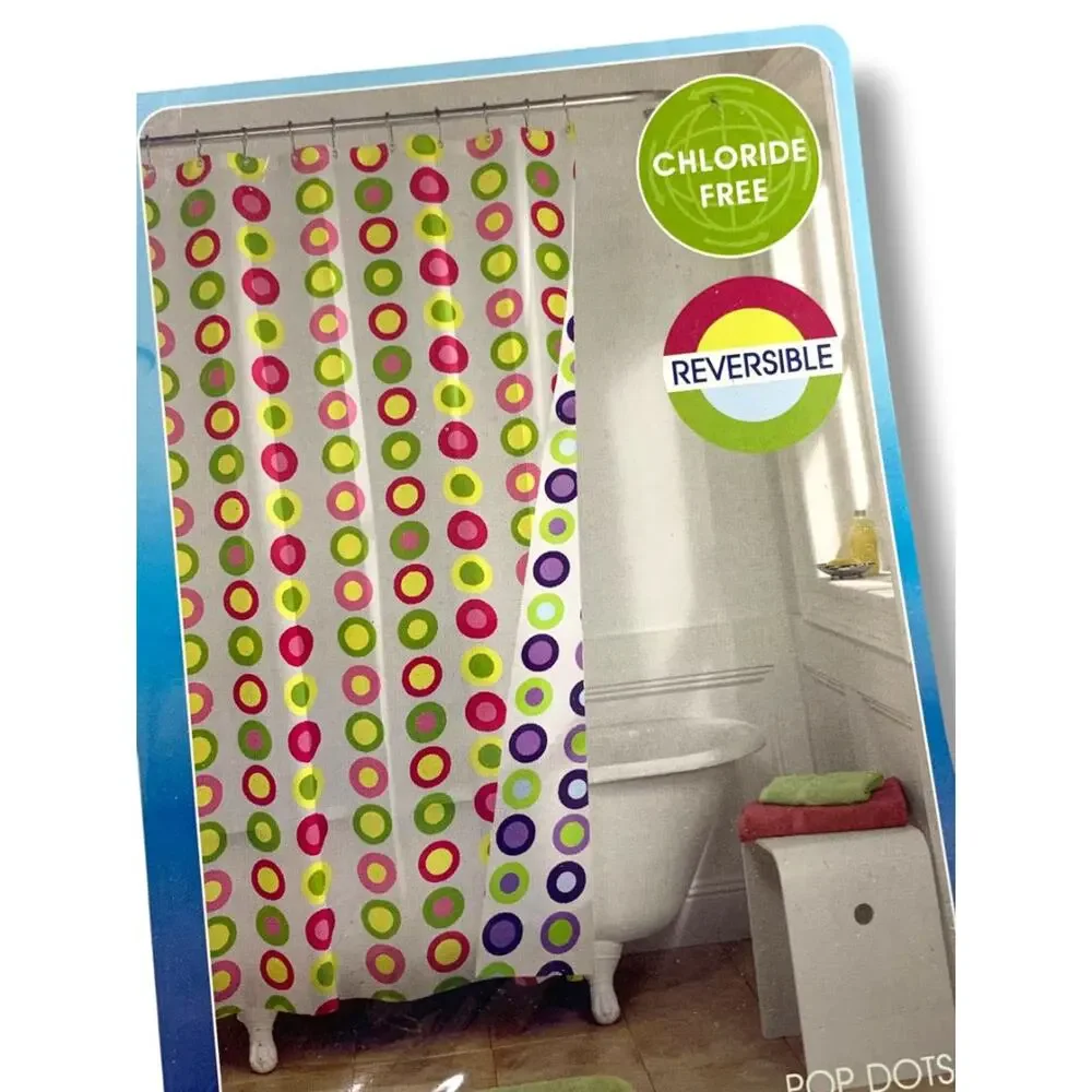 Reversible Pop Dots Peva Shower Curtain New 70